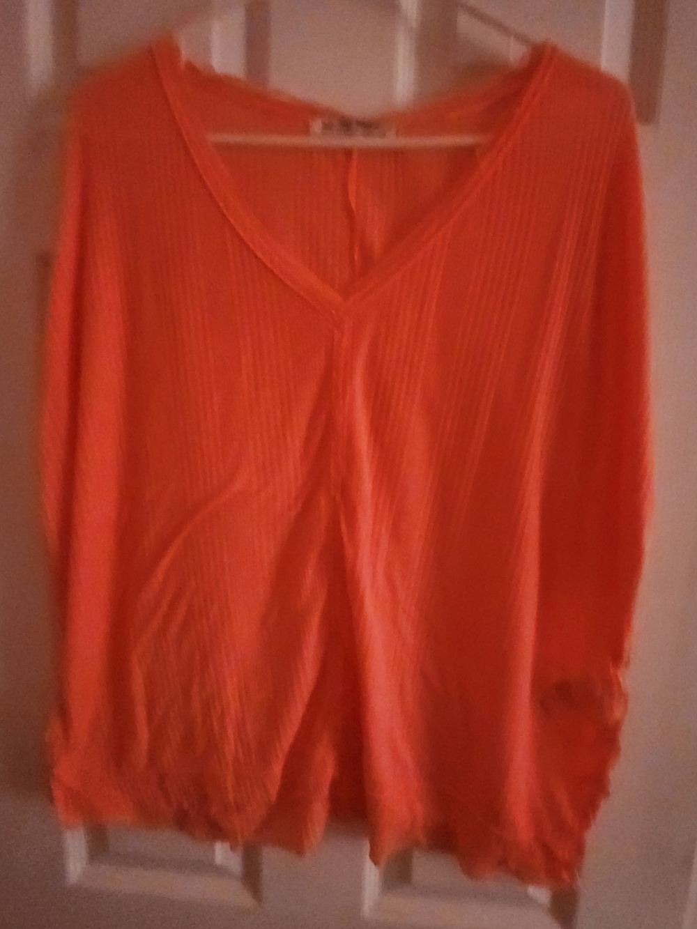 We The Free Coral Ribbed V-Neck Top
